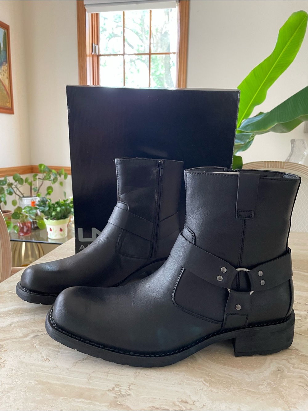 Brand new UNLISTED Kenneth Cole Black Harness Dingo Moto Boots 12M